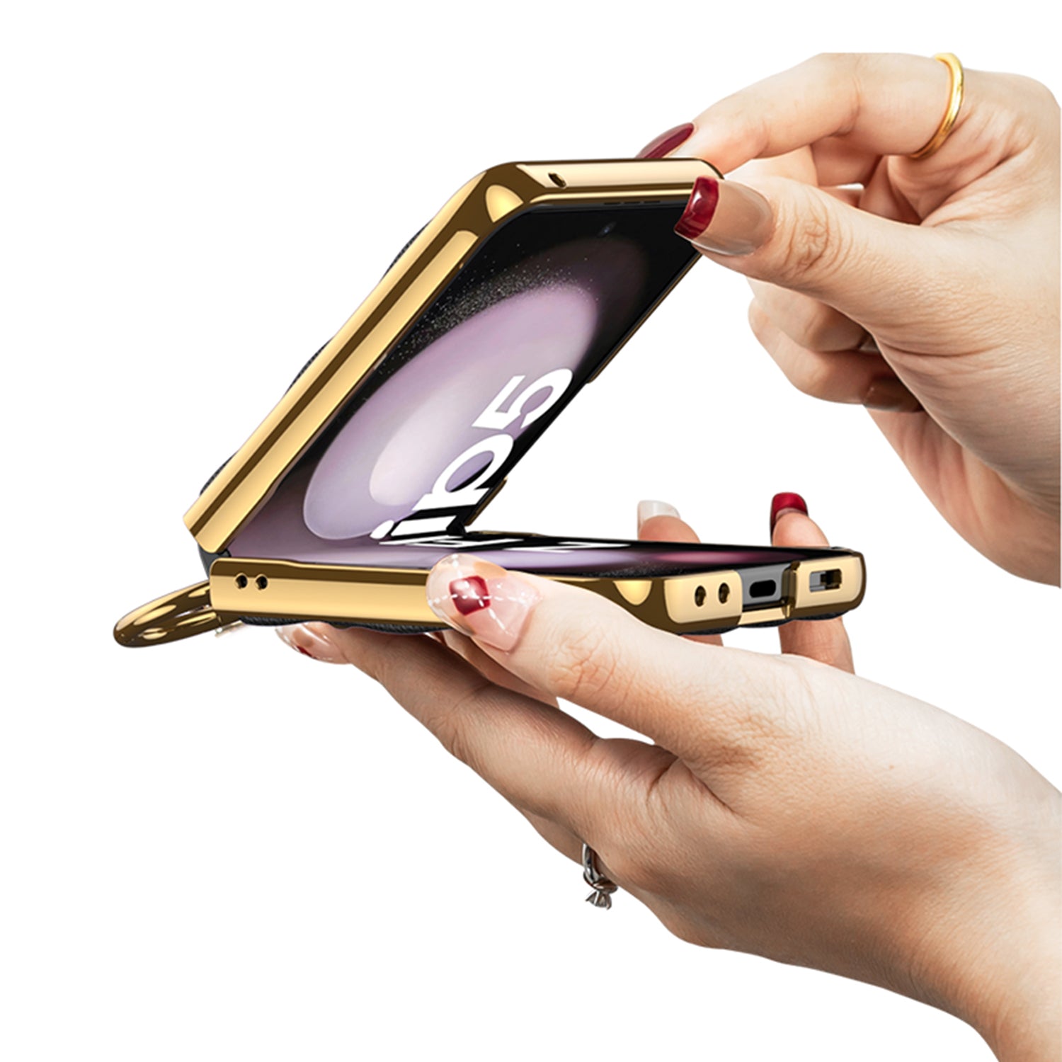GKK For Samsung Galaxy Z Flip5 5G Rhombic Pattern Hard PC PU Phone Cover Metal Ring Kickstand Case with Small Screen Film GKK For Samsung Galaxy Z Flip5 5G Rhombic Pattern Hard PC PU Phone Cover Metal Ring Kickstand Case with Small Screen Film